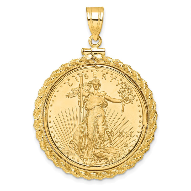 14k Yellow Gold 1/2 oz American Gold Eagle Coin Pendant - Cast Rope Screw Top, Coin Included