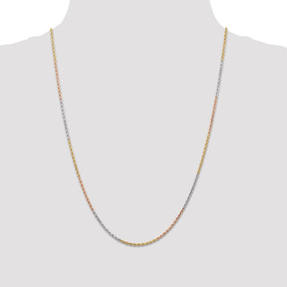 24" 14k Tri-color Gold 1.5mm Diamond-cut Rope Chain Necklace