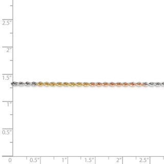 8" 14k Tri-color Gold 1.75mm Diamond-cut Rope Chain Bracelet