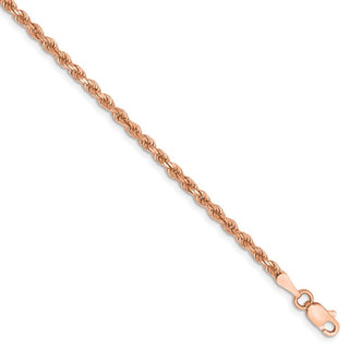 7" 14k Rose Gold 2.25mm Diamond-cut Rope with Lobster Clasp Chain Bracelet