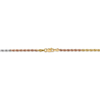 7" 14k Tri-color Gold 2.5mm Diamond-cut Rope Chain Bracelet