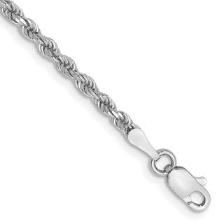 8" 10k White Gold 2.25mm Diamond-cut Rope Chain