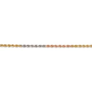 8" 14k Tri-color Gold 2.9mm Diamond-cut Rope Chain Bracelet