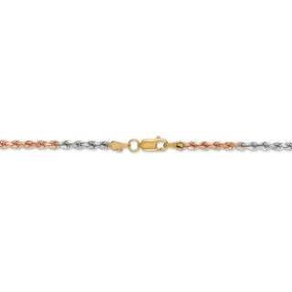 8" 14k Tri-color Gold 2.9mm Diamond-cut Rope Chain Bracelet