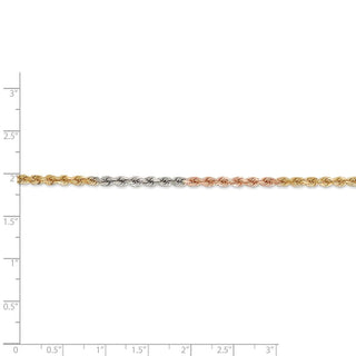 8" 14k Tri-color Gold 2.9mm Diamond-cut Rope Chain Bracelet