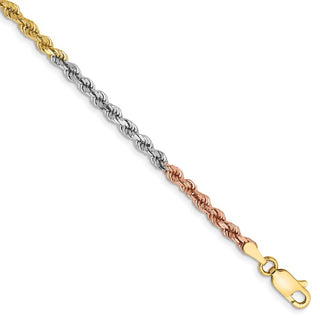 8" 14k Tri-color Gold 2.9mm Diamond-cut Rope Chain Bracelet