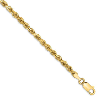 7" 14k Yellow Gold 3mm Diamond-cut Rope with Lobster Clasp Chain Bracelet