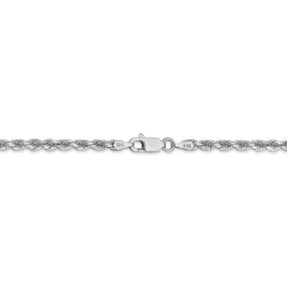 24" 14k White Gold 3mm Diamond-cut Rope with Lobster Clasp Chain Necklace