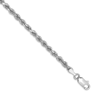 8" 14k White Gold 3mm Diamond-cut Rope with Lobster Clasp Chain Bracelet