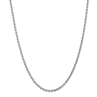 24" 14k White Gold 3mm Diamond-cut Rope with Lobster Clasp Chain Necklace