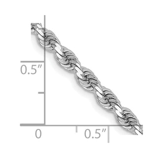 24" 10k White Gold 3.25mm Diamond-cut Rope Chain