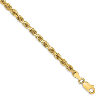8" 14k Yellow Gold 3.5mm Diamond-cut Rope with Lobster Clasp Chain Bracelet