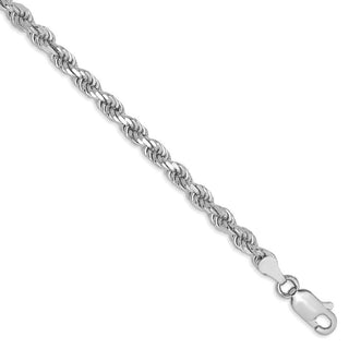 8" 14k White Gold 3.5mm Diamond-cut Rope with Lobster Clasp Chain Bracelet