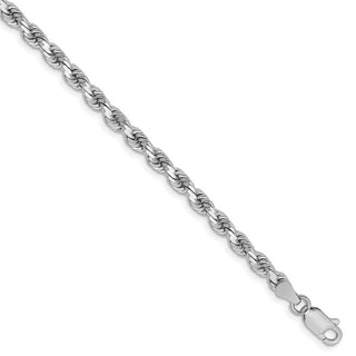 9" 14k White Gold 3.75mm Diamond-cut Rope with Lobster Clasp Chain Anklet