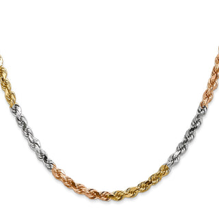 18" 14k Tri-color Gold 4mm Diamond-cut Rope Chain Necklace
