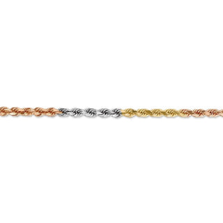 8" 14k Tri-color Gold 4mm Diamond-cut Rope Chain Bracelet