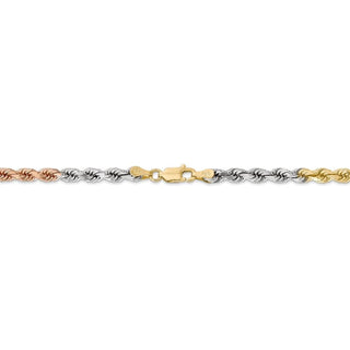 8" 14k Tri-color Gold 4mm Diamond-cut Rope Chain Bracelet