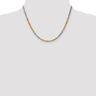 18" 14k Tri-color Gold 4mm Diamond-cut Rope Chain Necklace