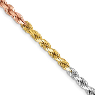 18" 14k Tri-color Gold 4mm Diamond-cut Rope Chain Necklace