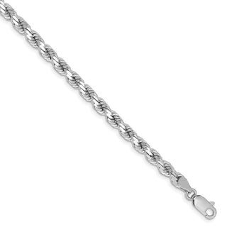 8" 14k White Gold 4.25mm Diamond-cut Rope with Lobster Clasp Chain Bracelet