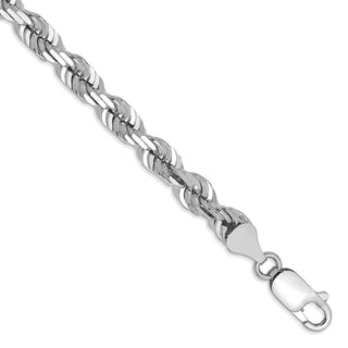 8" 14k White Gold 5.5mm Diamond-cut Rope with Lobster Clasp Chain Bracelet