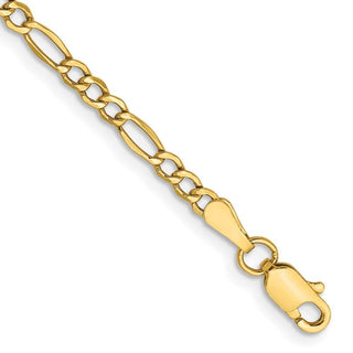 9" 10k Yellow Gold 2.5mm Hollow Figaro Chain Anklet