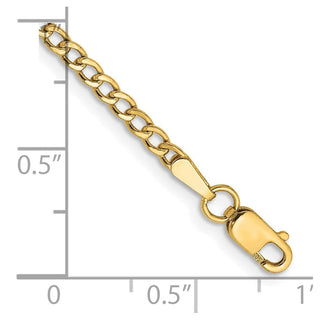 7" 10k Yellow Gold 2.5mm Hollow Curb Link Chain