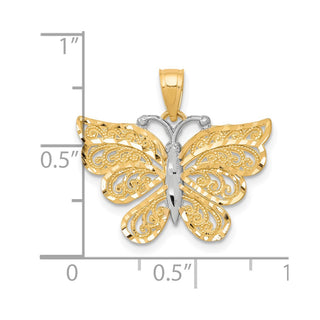 10k Yellow Gold w/ Rhodium Butterfly Pendant 10C1008