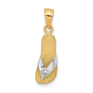 10k Yellow Gold With Rhodium-Plating CZ Flip Flop Pendant