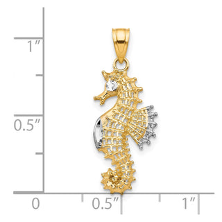10k Yellow Gold With Rhodium-Plating Seahorse Pendant