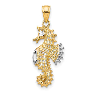10k Yellow Gold With Rhodium-Plating Seahorse Pendant