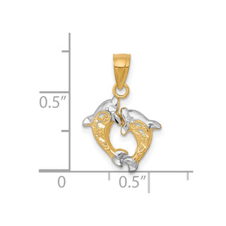 10k Yellow Gold With Rhodium-Plating Small Dolphin Pendant