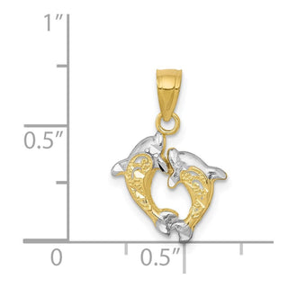 10k Yellow Gold With Rhodium-Plating Small Dolphin Pendant