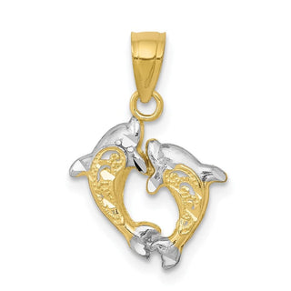 10k Yellow Gold With Rhodium-Plating Small Dolphin Pendant