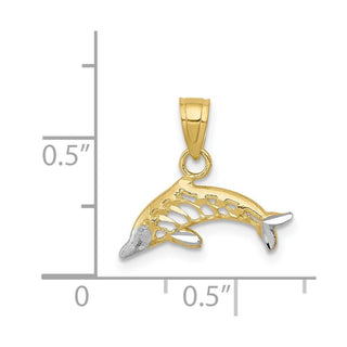 10k Yellow Gold w/Rhodium Dolphin Pendant 10C1022