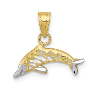 10k Yellow Gold w/Rhodium Dolphin Pendant 10C1022