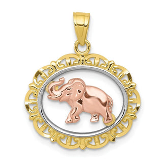 Two-Tone Cutout Edge 10k Yellow and Rose Gold Elephant Charm