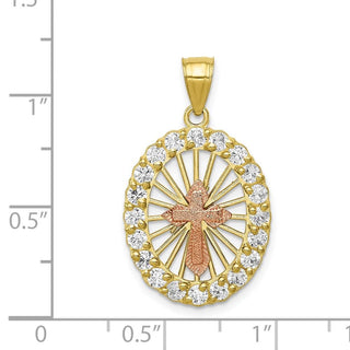 10k Yellow and Rose Gold Cubic Zirconia Cross Pendant