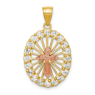 10k Yellow and Rose Gold Cubic Zirconia Cross Pendant