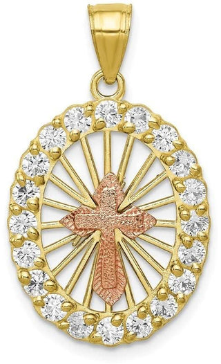 10k Yellow and Rose Gold Cubic Zirconia Cross Pendant