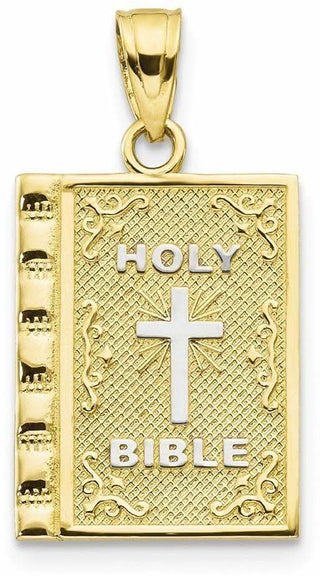 10k Yellow Gold With Rhodium-Plating Holy Bible Pendant