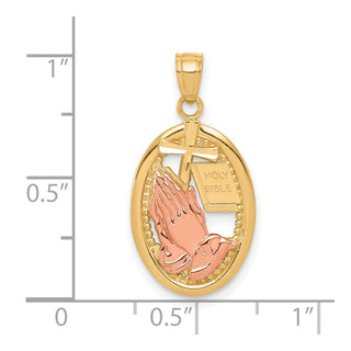 Two-Tone 10k Yellow & Rose Gold Praying Hands with Cross & Bible Cutout Pendant