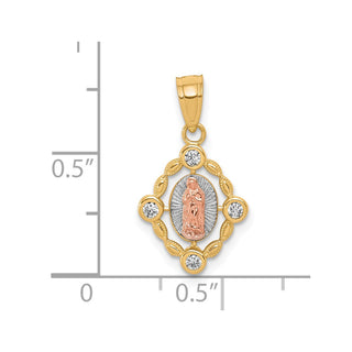 10k Rose and Yellow Gold Small Our Lady of Guadalupe with Cubic Zirconia Pendant