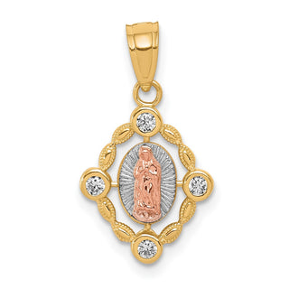 10k Rose and Yellow Gold Small Our Lady of Guadalupe with Cubic Zirconia Pendant