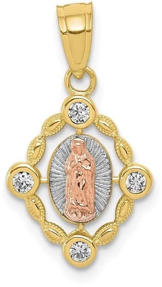 10k Rose and Yellow Gold Small Our Lady of Guadalupe with Cubic Zirconia Pendant