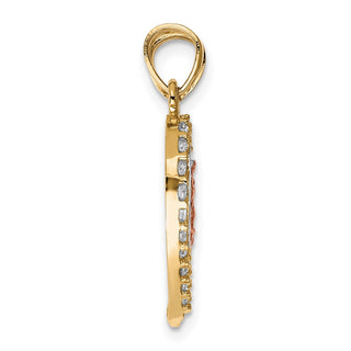10k Yellow and Rose Gold with Rhodium CZ Religious Break-apart Heart Pendant