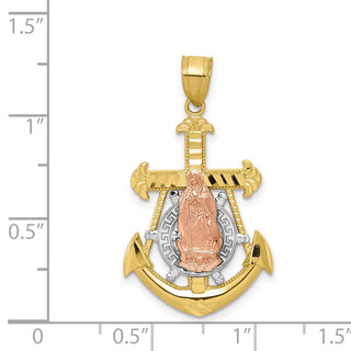 10k Yellow and Rose Gold with White Rhodium Mariner Blessed Mother Pendant