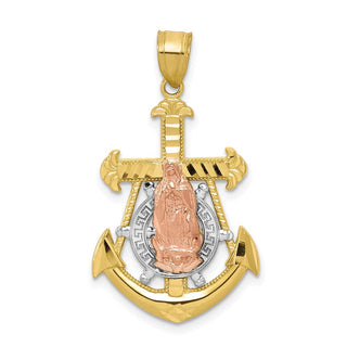 10k Yellow and Rose Gold with White Rhodium Mariner Blessed Mother Pendant