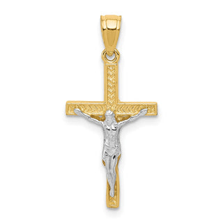 10k Yellow Gold with Rhodium-Plating Crucifix Pendant 10C1050
