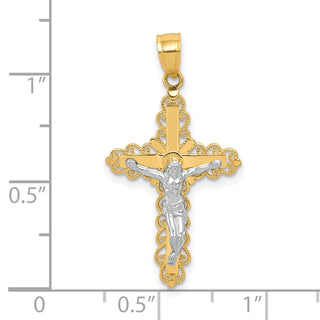 10k Yellow Gold with Rhodium-Plating Filigree Crucifix Pendant 10C1052